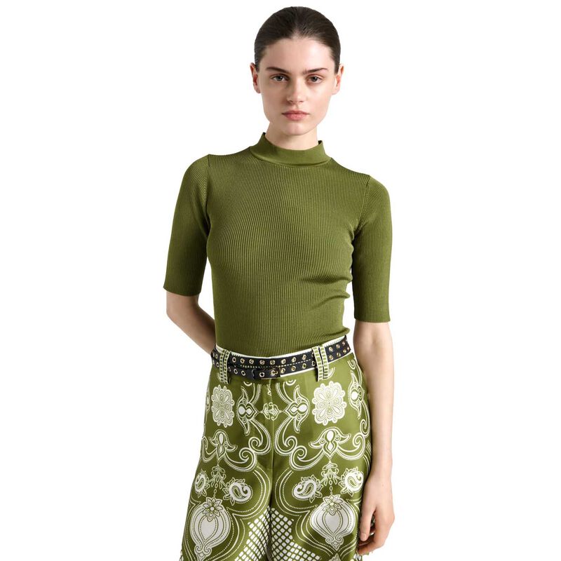 Cue Shiny Rib Elbow Sleeve Knit image number 0